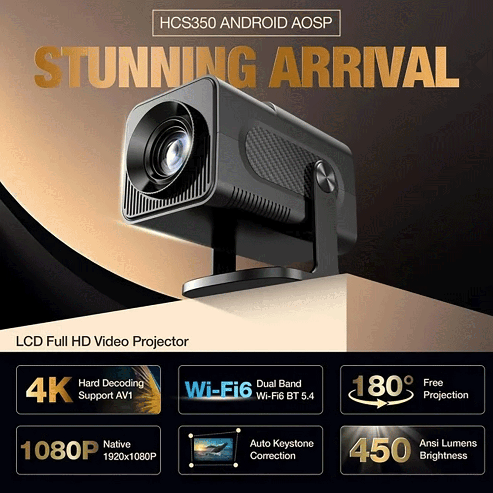 كانج تينر جهاز عرض فيديو 4K والعاب مع حامل قابل للتعديل - أسود