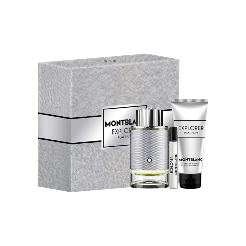 مونت بلانك عطر إكسبلور بلاتينيوم الأصلي للرجال 100 مل + 7.5 مل + جل استحمام 100 مل