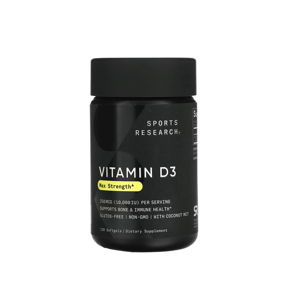 سبورتس ريسورش‏ فيتامين د3 القوة القصوى 250 مكجم 10000 وحدة دولية - 120 كبسولة هلامية
