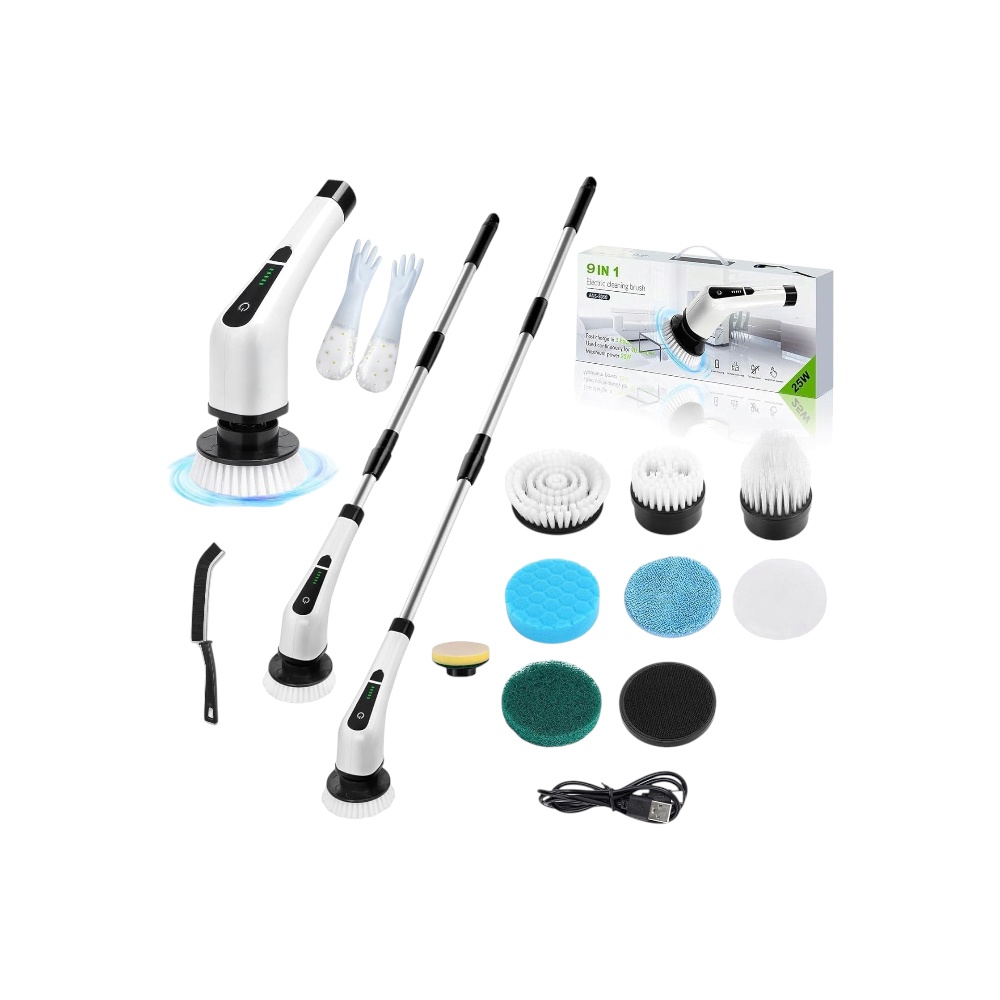 فرشاة تنظيف كهربائية دوارة كورال ترايب 9*1  قوة 25 وات قابلة لإعادة الشحن - أبيض