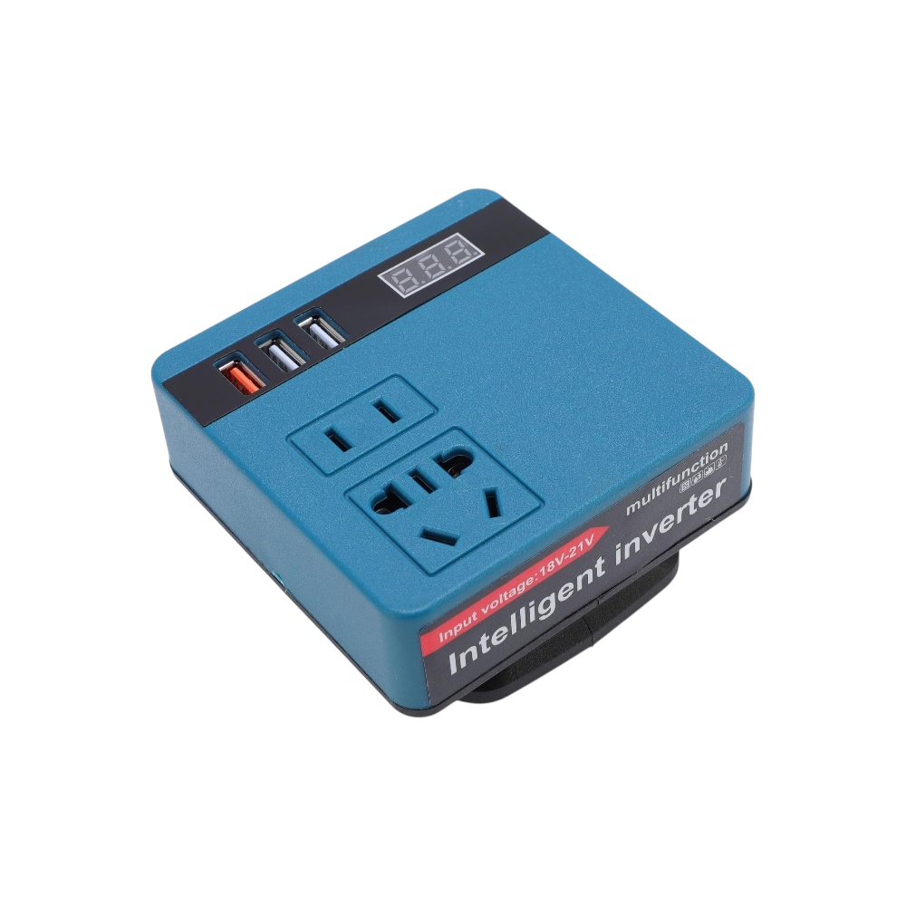 عاكس كهربائي أسيكسيكس محول تيار مستمر 18-21 فولت إلى تيار متردد 220 فولت - أزرق 