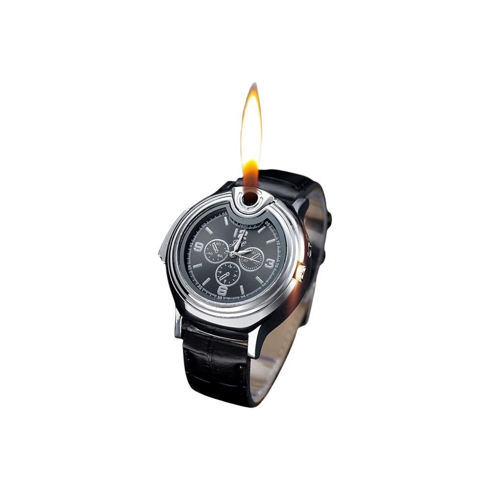 ساعة ولاعة تيمويهود كلاسيكية مقاومة للرياح قابلة لإعادة التعبئة - أسود