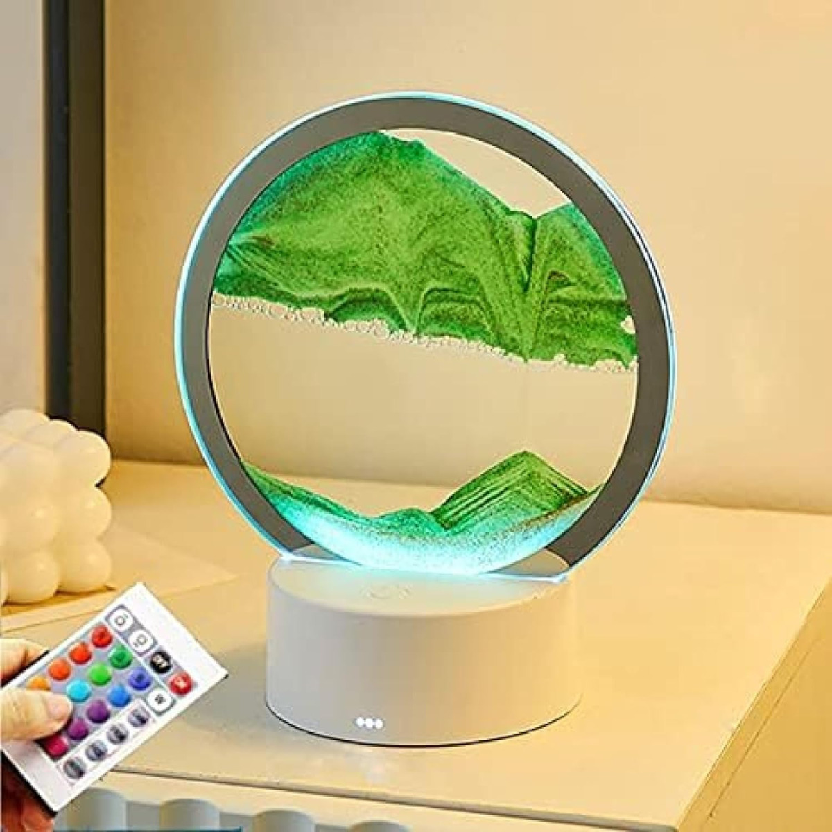  مصباح رمل متحرك ثلاثي الأبعاد مع إضاءة ليلية متغيرة الألوان - أخضر