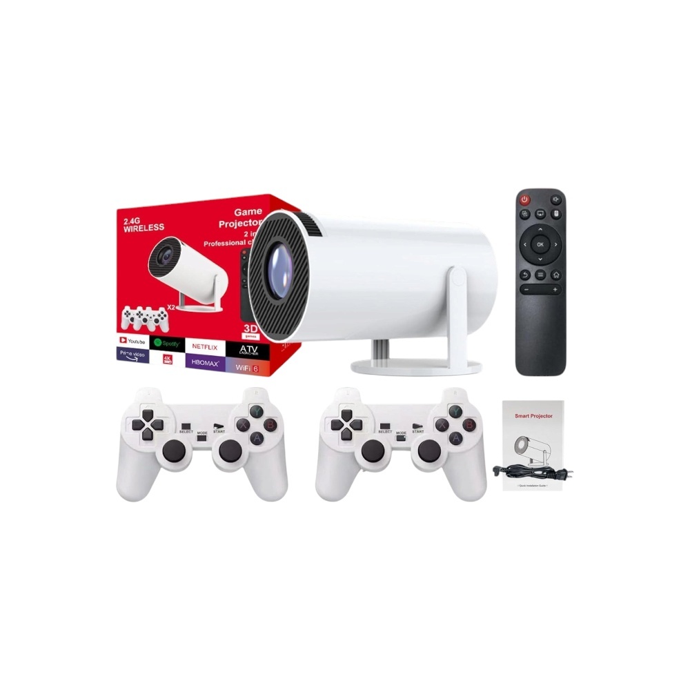 جهاز عرض سيرفاند 2 في 1 بروجيكتور ألعاب احترافي بدقة 4K مع 40,000 لعبة مدمجة - أبيض