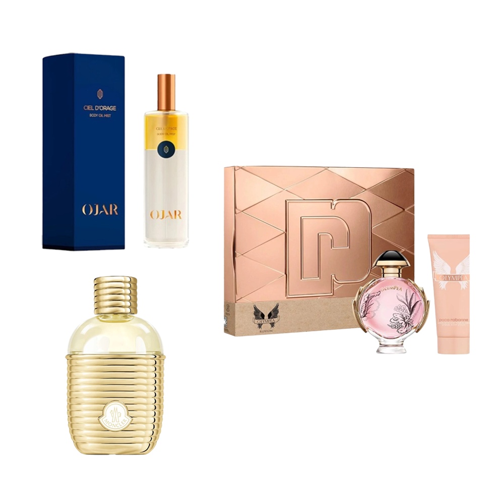 باكج عطور أصلية للنساء عطر أوجار سيل دوراج الزيتي 100 مل + طقم عطر أوليمبيا بلوسوم 80 مل مع لوشن 100 مل + عطر مونكلر سن رايز 100 مل