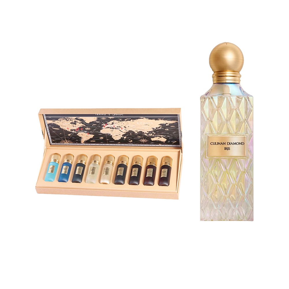 باكج عطور أصلية إبراهيم القرشي طقم مجموعة التوباكو 9 حبات + عطر كولينان دايموند إيريس 150 مل