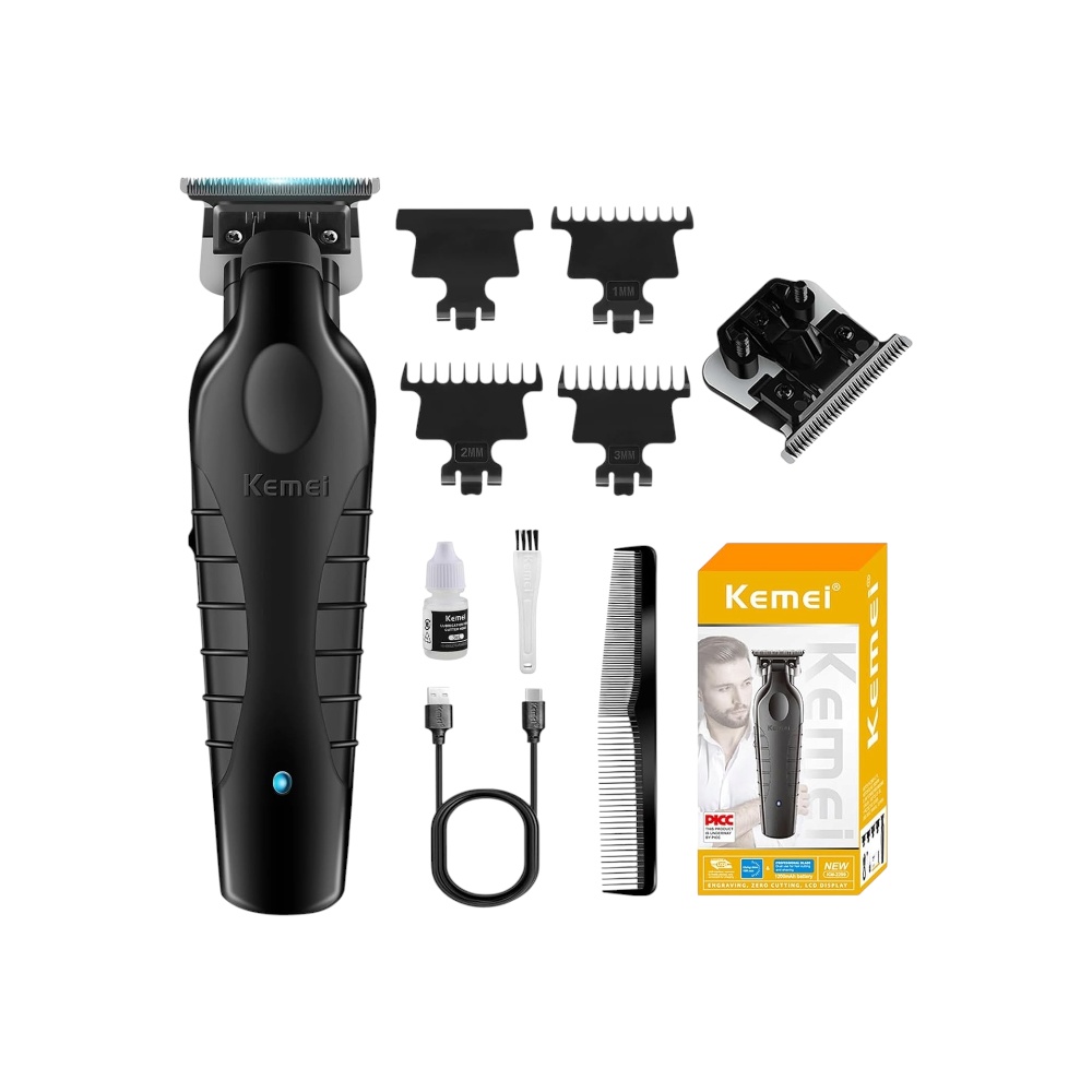 ماكينة حلاقة كيمي احترافية بسعة 1200 مللي امبير وبتقنية الشفرات الفولاذية موديل KM-2299 - أسود