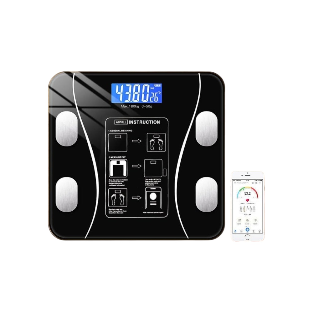 ميزان قياس وزن الجسم ودهون الجسم يوبوتيكا الذكي وبقوة شحن USB موديل ac3 - أسود