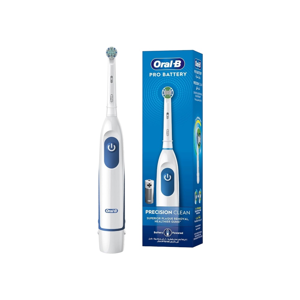 فرشاة أسنان كهربائية أورال-بي برو باتري بريسيجن كلين تعمل بالبطارية - أبيض