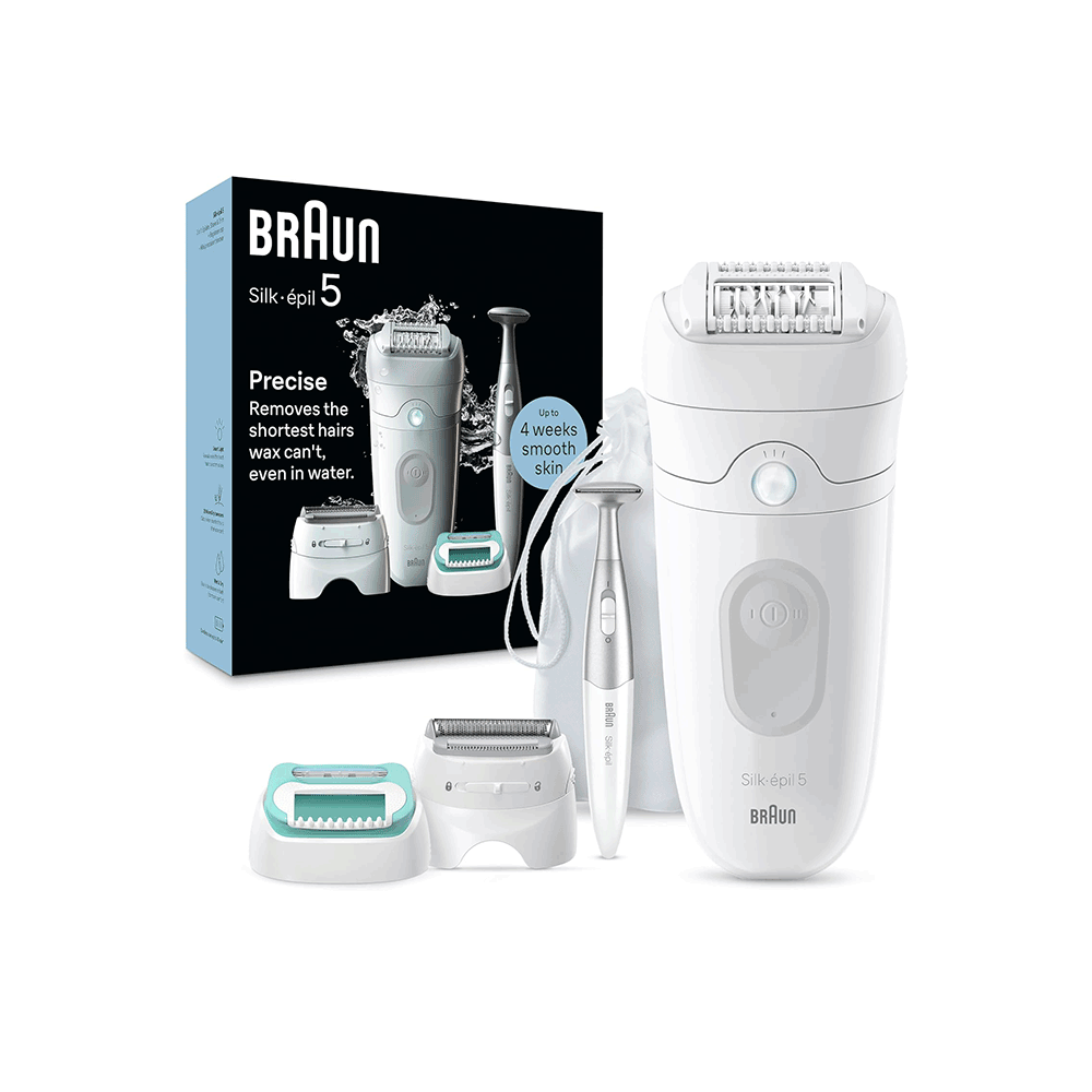 ماكينة إزالة الشعر براون سيلك ابيل 5 للاستخدام الجاف والرطب مع رأس حلاقة للنساء موديل 5-251 - أبيض