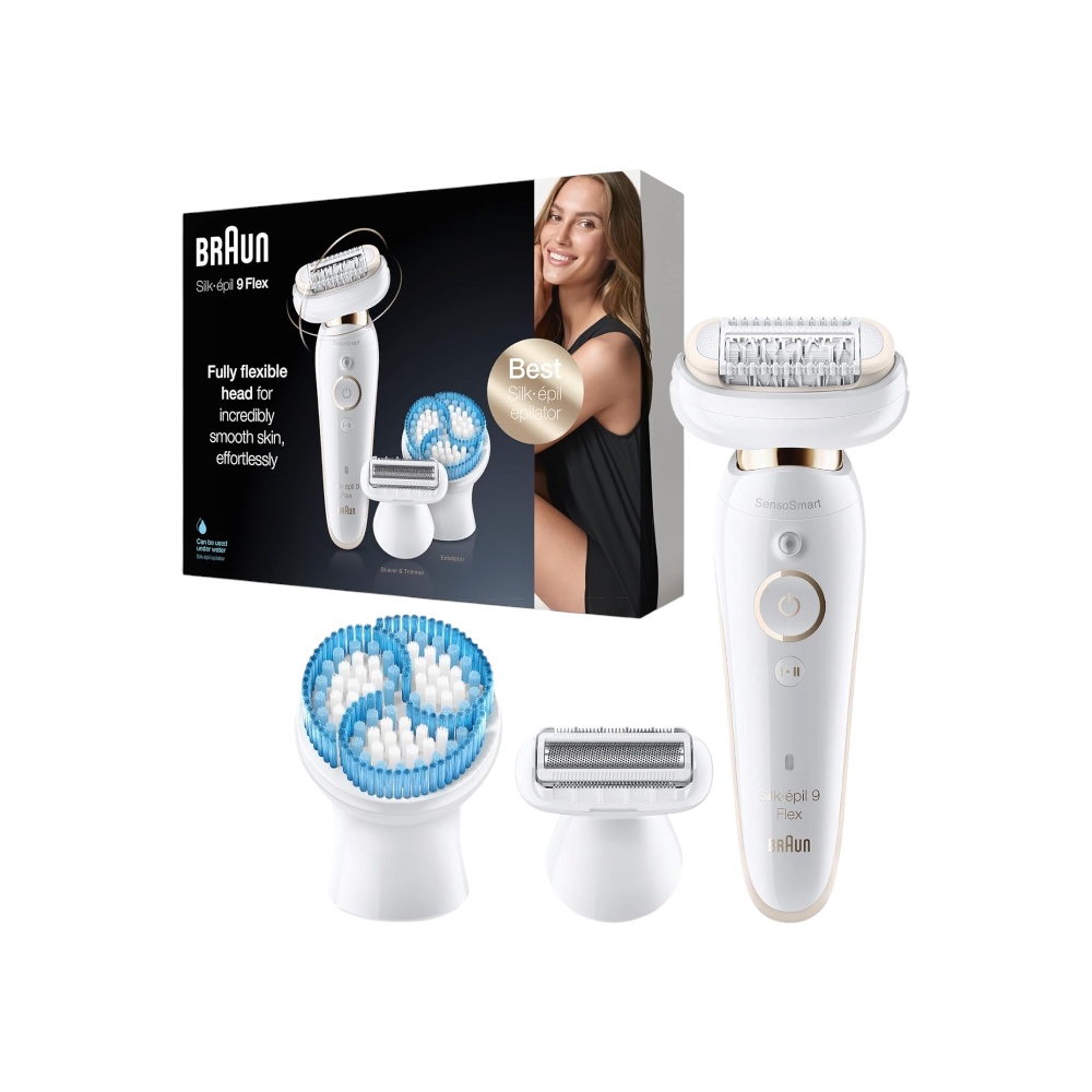 ماكينة إزالة الشعر براون سيلك ابيل 9 فليكس برأس مرن بالكامل للنساء موديل SES 9010 3D - أبيض