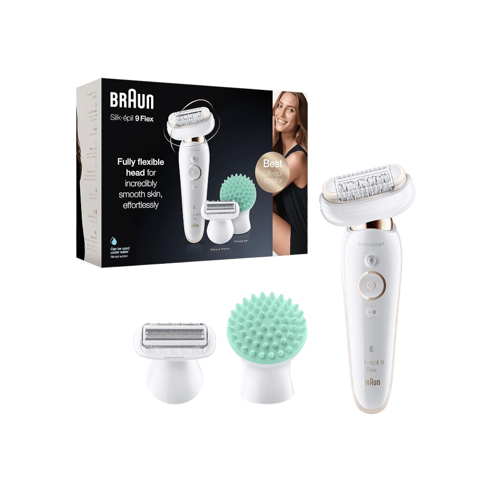 ماكينة إزالة الشعر براون سيلك ابيل 9 فليكس برأس مرن بالكامل للنساء موديل 9-020 - أبيض