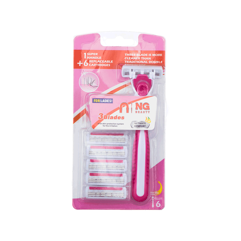 شفرات حلاقة نسائية أن جي بيوتي ستة رؤوس وثلاث شفرات موديل SC39 - وردي