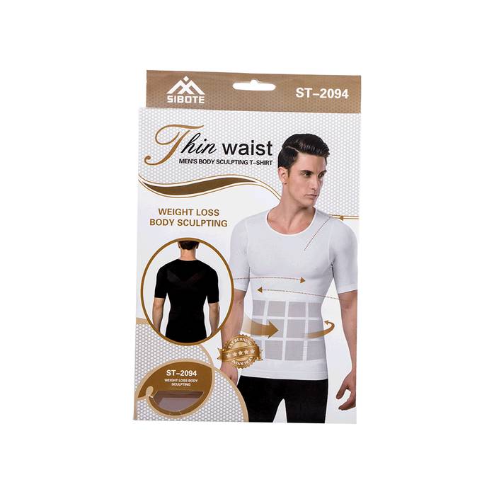 سيبوت فنيلة رجالي نص كم بمشد للبطن و الظهر موديل ST-2094 - أبيض