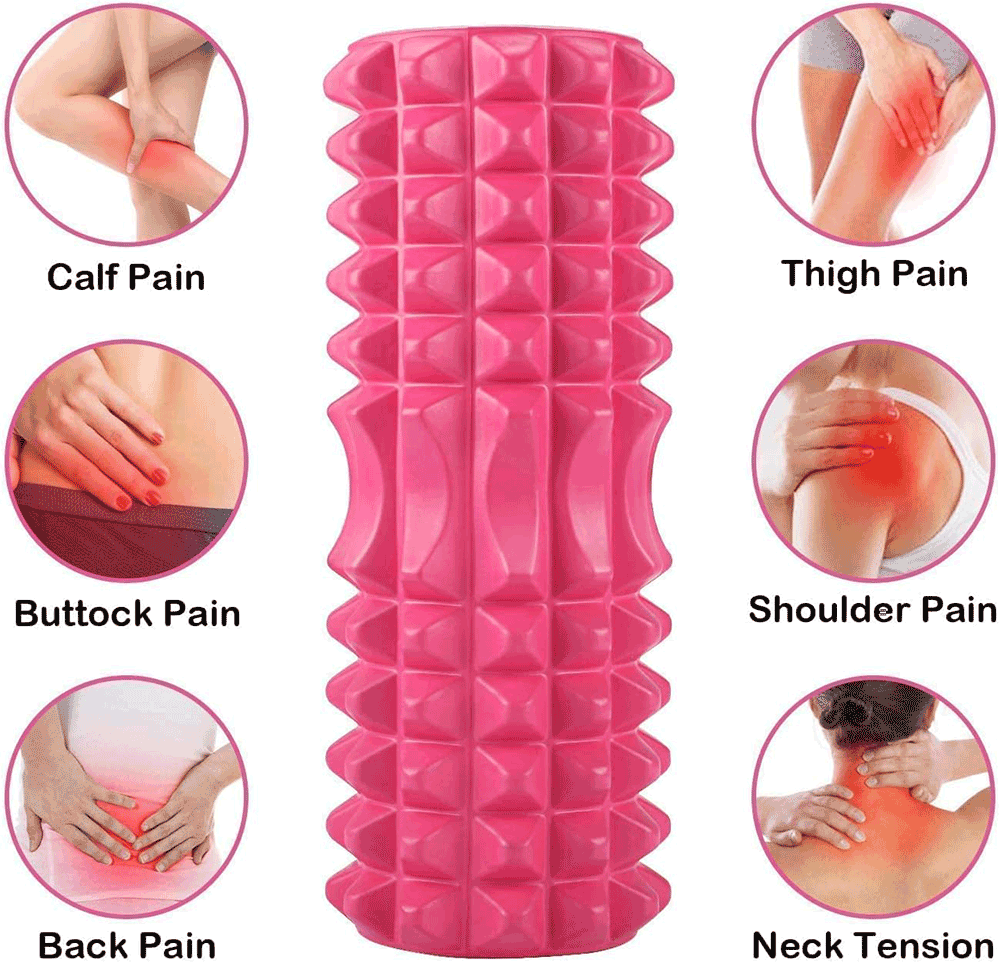 بكرة التدليك الرغوية لليوغا مع حقيبة حمل على شكل قمر قياس 30 سم - وردي