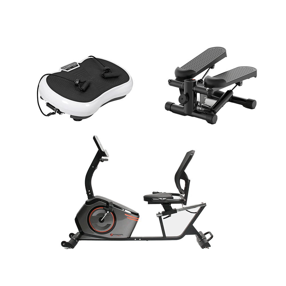 باكج دراجة جنرال فيتنس موديل GF-50R + جهاز تمارين هزاز كوبو قوة 200 وات + جهاز ستيبر بشاشة ليد