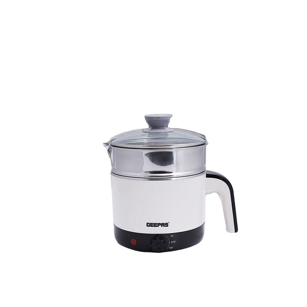 غلاية جيباس متعددة الاستخدام بطبقتين مع ملحق طبخ البيض والمكرونة 1.7 لتر 1000 واط، أبيض/فضي/أسود - موديل GK38026