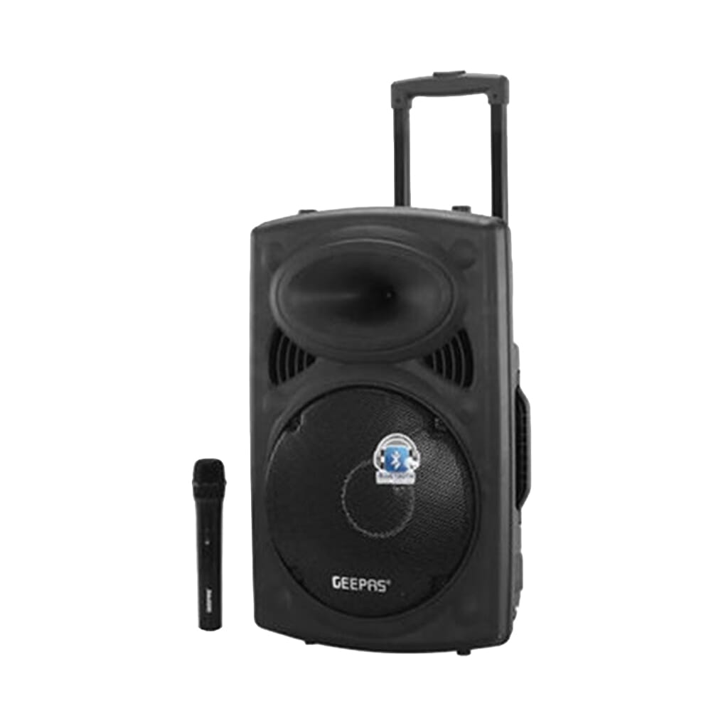 مكبر صوت محمول بعربة قابل لإعادة الشحن من جيباس بمنافذ USB/بلوتوث/بطاقة SD/راديو FM - أسود GMS8519