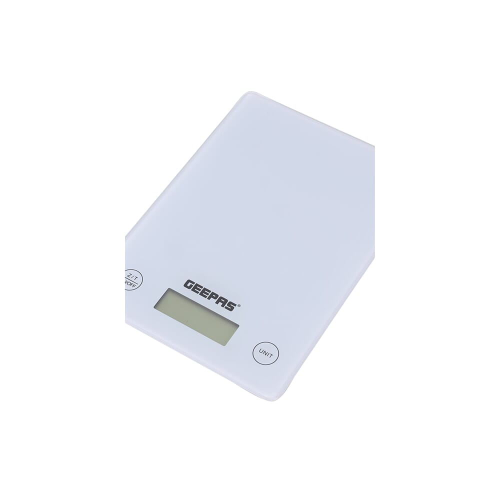 ميزان مطبخ إلكتروني جيباس بشاشة رقمية، 5 كجم، زجاج مقوى 3 مم، وظيفة الطز، إشارة بطارية منخفضة/زيادة الحمل، إيقاف تلقائي