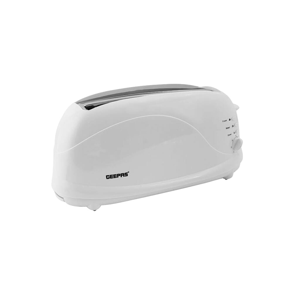 تحمّص خبز 4 شرائح جيباس بتحكّم في درجة التحميص، مقبض بارد، صينية جمع فتات الخبز قابلة للإزالة 1100 واط أبيض