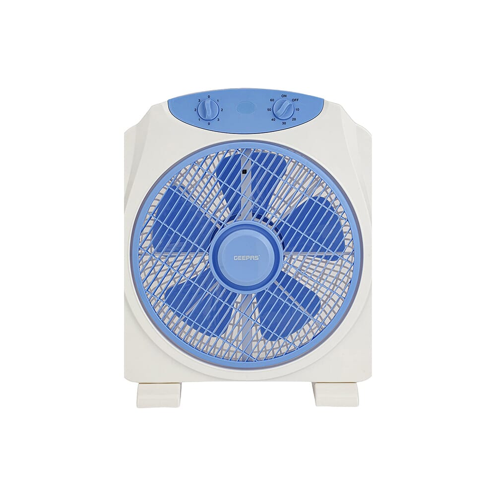 مروحة مكتبية 12 بوصة بثلاث سرعات، بمحرك نحاسي، بحماية، بتايمر 60 دقيقة، باللونين الأزرق والأبيض - جيباس GF21113N