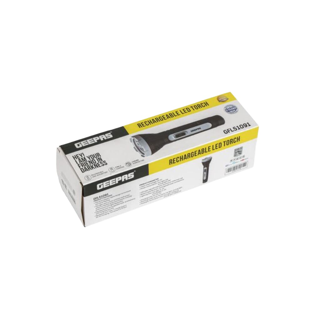 مصباح LED قابل لإعادة الشحن من جيباس قوي، ذو إضاءة عالية، ببطارية حمض الرصاص، تصميم مريح ومدمج للاستخدام الداخلي والخارجي - أسود/رمادي