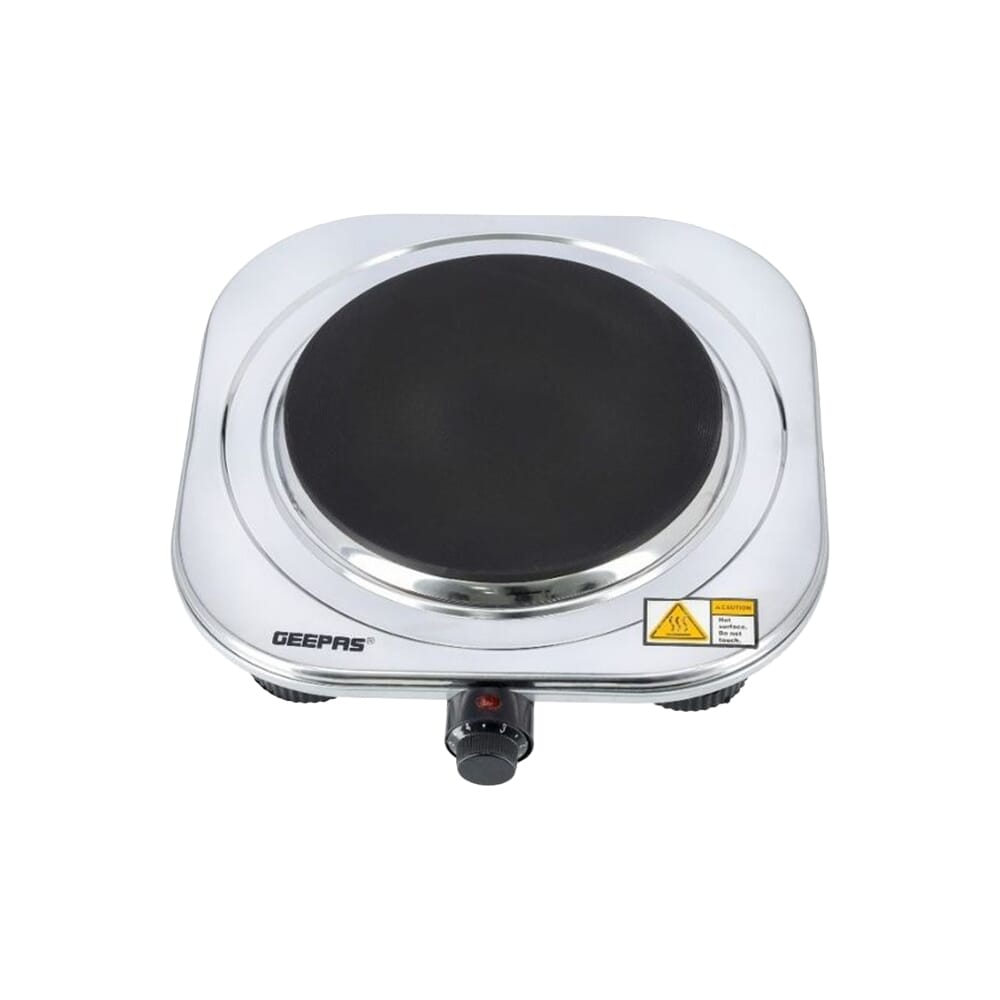 لوحة تسخين فولاذية من جيباس بمؤشر ضوئي وتحكم في درجة الحرارة قابل للضبط 1500 واط - فضي/أسود