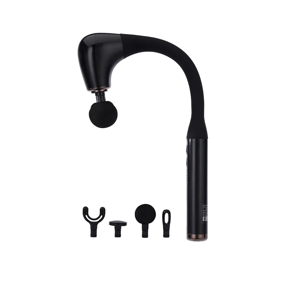 مسدس تدليك بمقبض مستدير من جيباس بـ 5 سرعات ومؤشر LED ومؤقت و4 رؤوس إرفاق - لتخفيف العضلات والاسترخاء الكامل