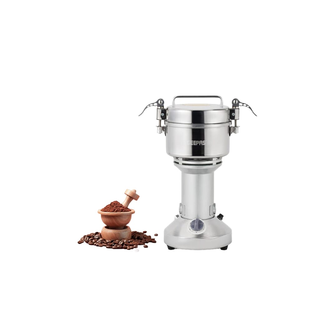 طاحونة كهربائية قوية من جيباس طحن البن والتوابل والخبز - سعة 300 غرام، فولاذ مقاوم للصدأ، مقبض مريح 1600 واط - فضي