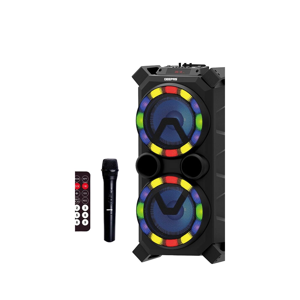 مكبر صوت بلوتوث قابل لإعادة الشحن من جيباس بقوة 30000 واط وبطارية 2600 مللي أمبير، مكبر صوت لاسلكي محمول مع ميكروفون، راديو AM/FM، عجلات ومقبض