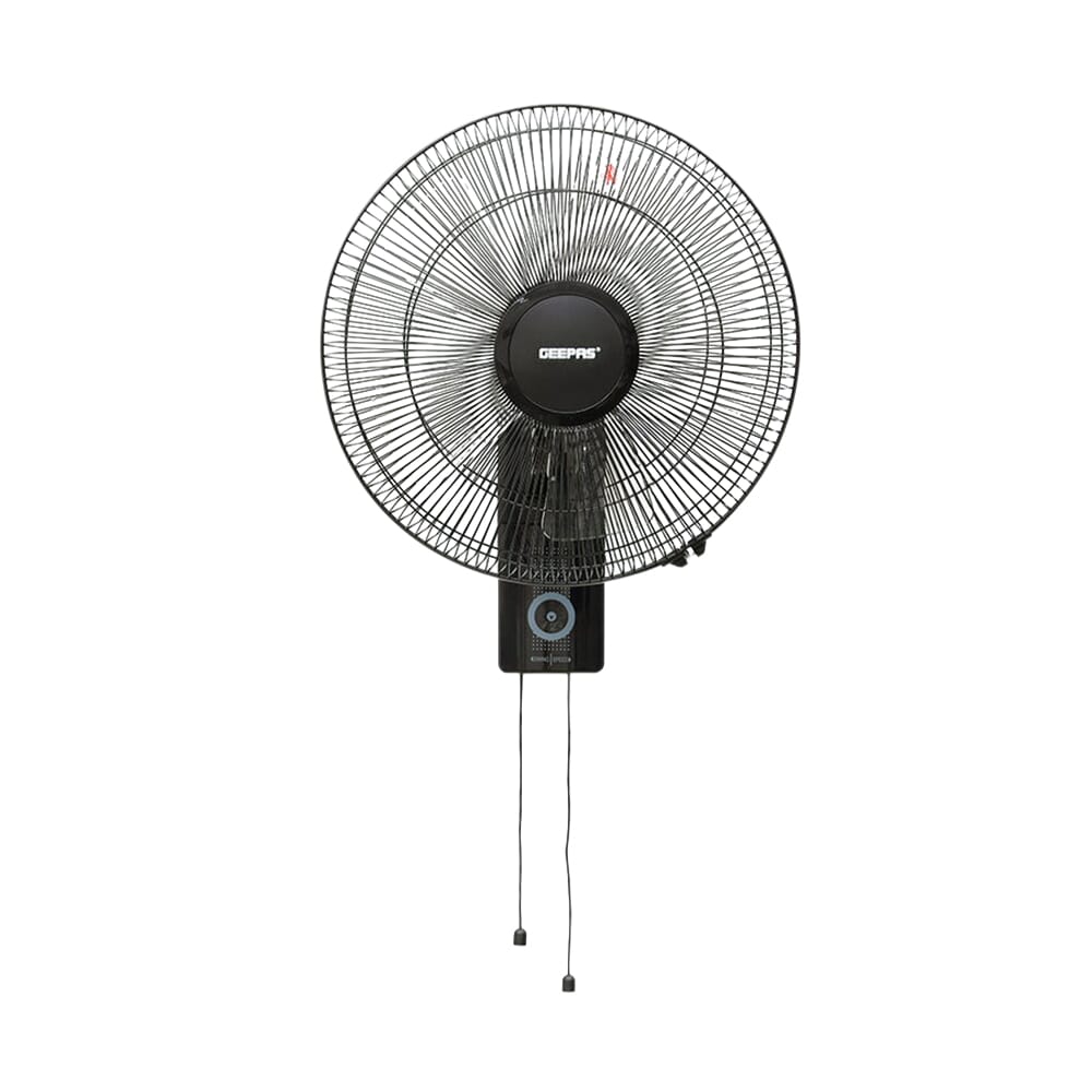 مروحة حائط 16 إنش من جيباس - 3 سرعات/ 2 أسلاك شد/ 5 شفرات/ أسود