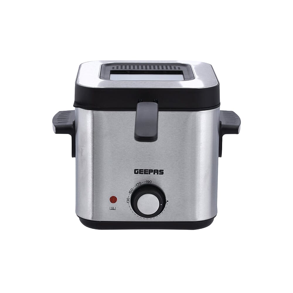 قلاية عميقة جيباس بنافذة عرض ودرجة حرارة قابلة للضبط وسلة غير لاصقة 1.5 لتر 900 واط - فضي/أسود