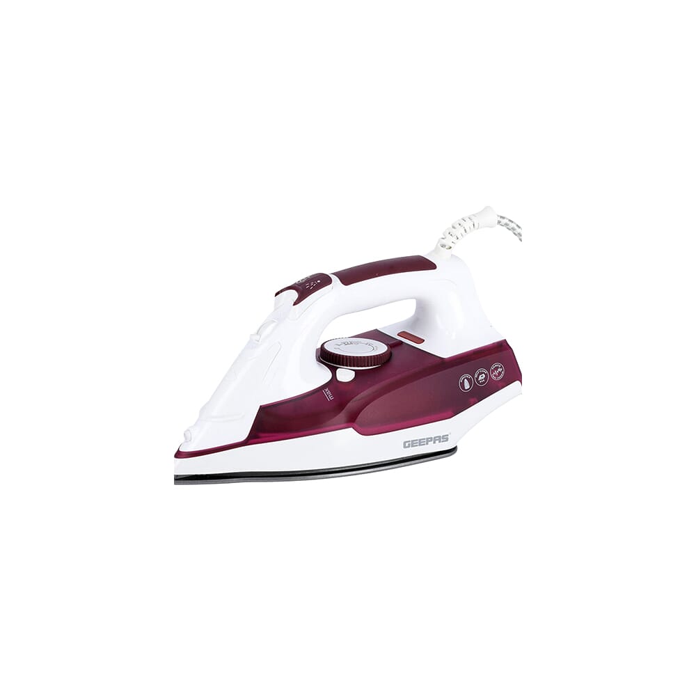 مكواة بخار جيباس بقاعدة غير لاصقة، بخار قوي، إزالة التجاعيد بسهولة 240 مل 2400 واط GSI7809 أحمر وأبيض
