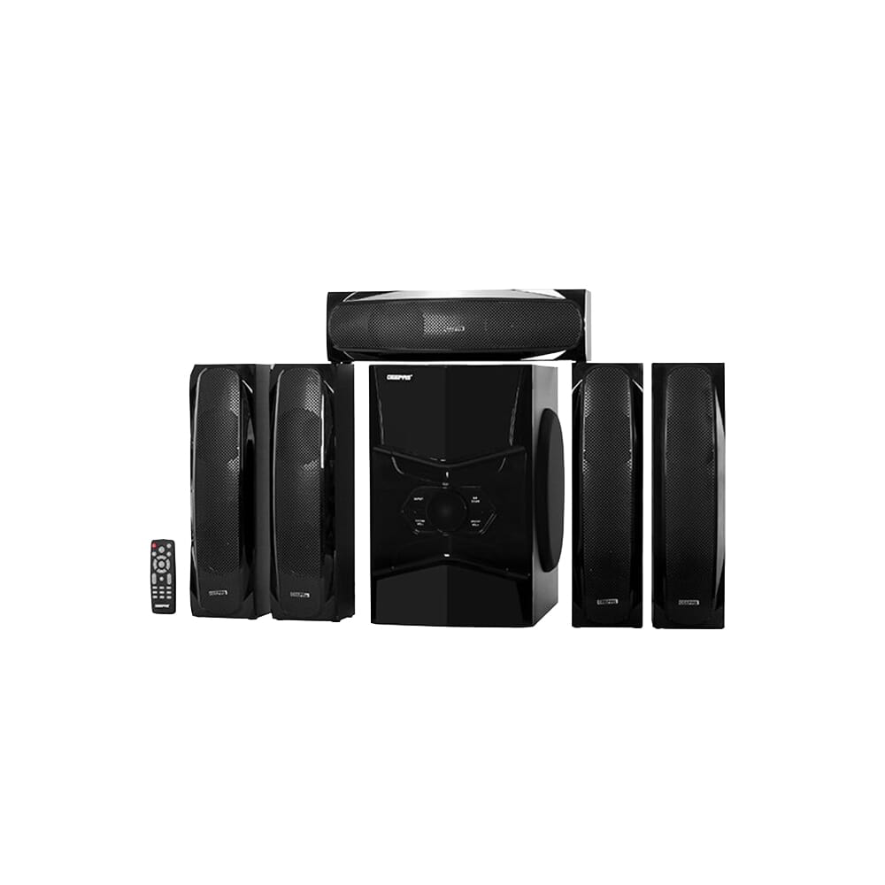 نظام سماعات متعددة الوسائط 5.1 قناة من جيباس مع تحكم عن بُعد - راديو FM، بلوتوث، مدخل USB، قارئ بطاقة SD، وظيفة كاريوكي، شاشة LED