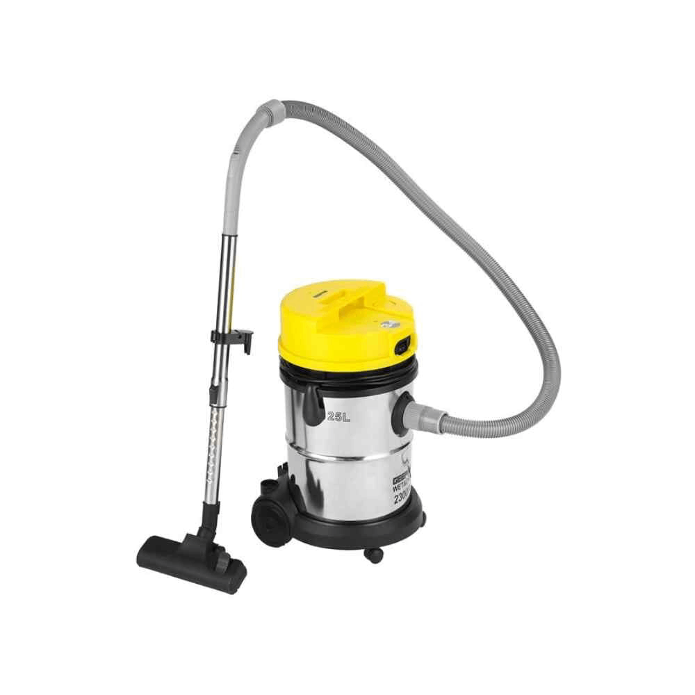 مكنسة كهربائية معدنية للجاف والرطب من جيباس، سعة 25 لتر، قوة 2300 واط، فضي/أسود/أصفر