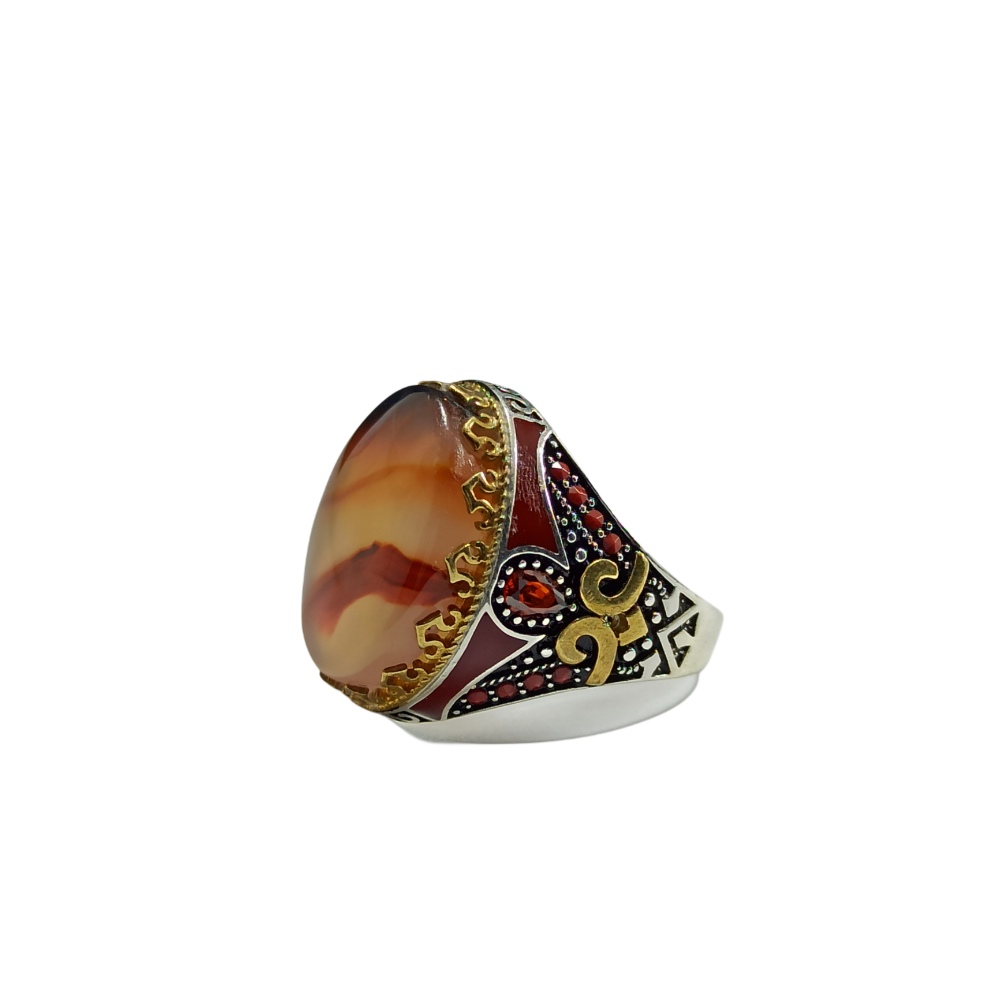 خاتم فضة عيار 925 مع حجر مزهر عقيق يماني