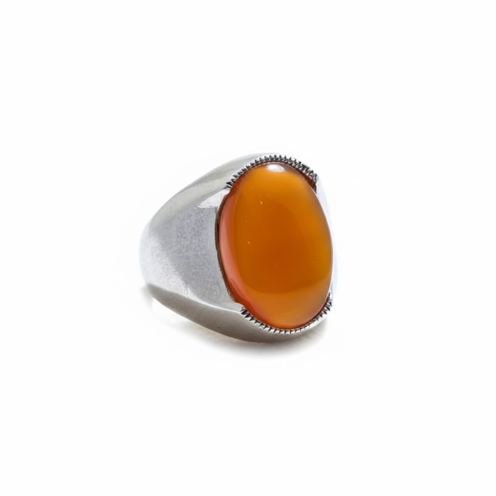 خاتم فضه عيار  925 عقيق يماني عسلي 