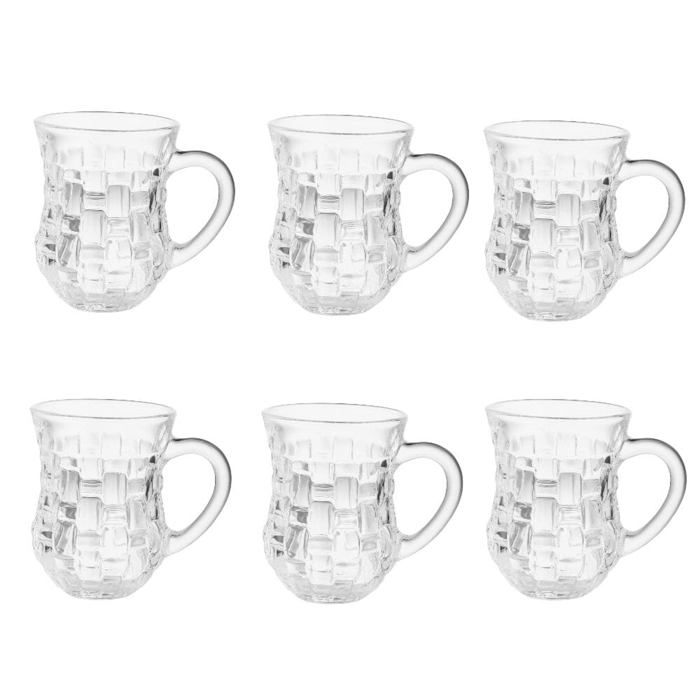 طقم كاسات شاي زجاجي شفاف بزينة مربعات بسعة 150 مل - 6 قطع