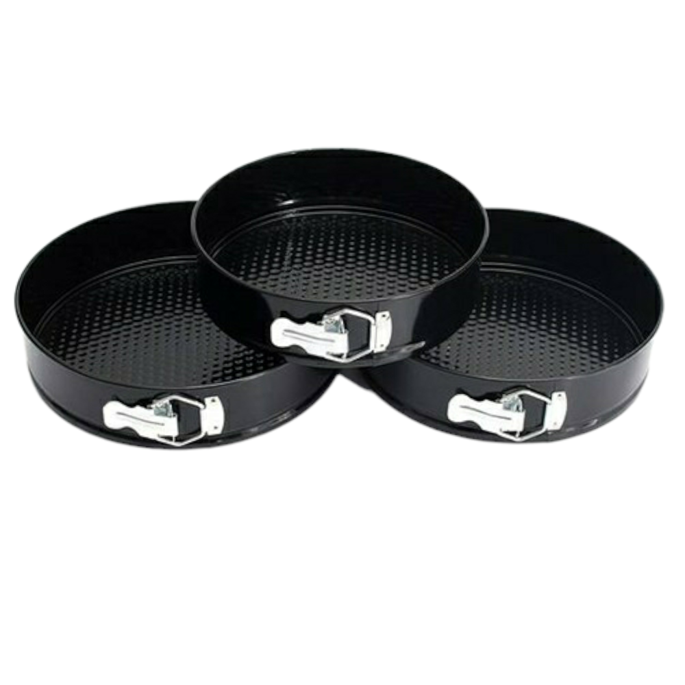 طقم صحون الكيك والتشيز كيك ابو قفل شكل دائري - 3 قطع