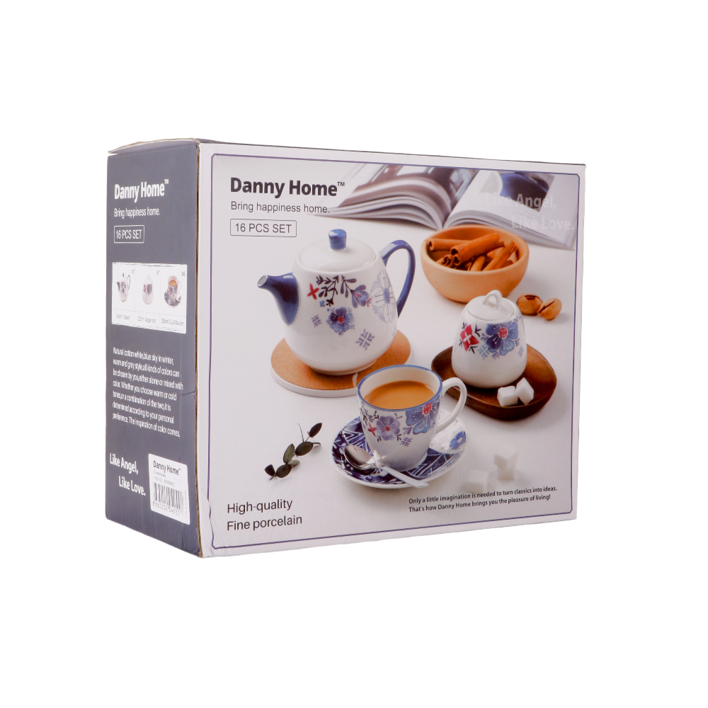 داني هوم طقم شاي بورسلان مكون من 16 قطعة