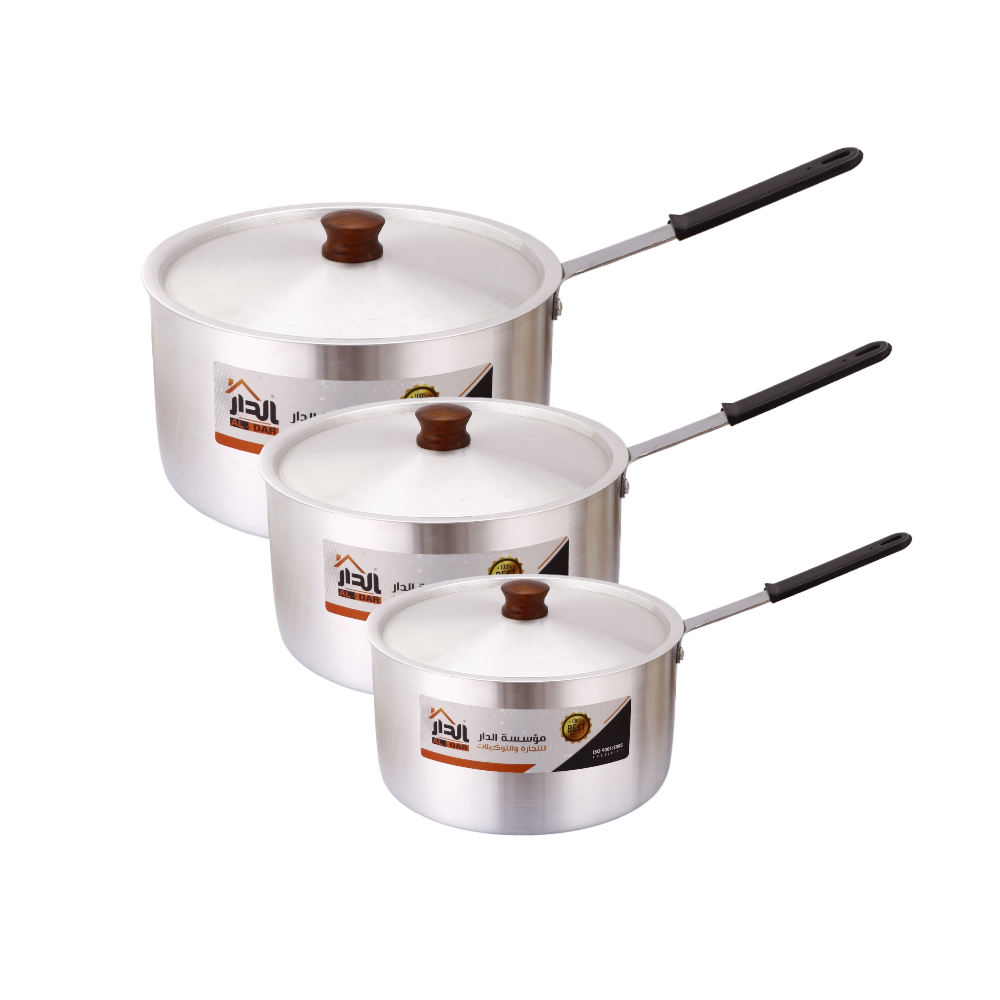 طقم قدور طعام ألومنيوم أبو مقبض مع غطاء - 3 قطع