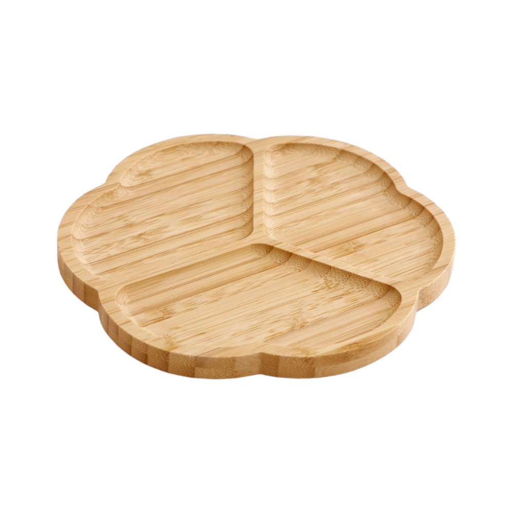 صحن خشبي للفواكه والمكسرات مقسم ثلاث خانات