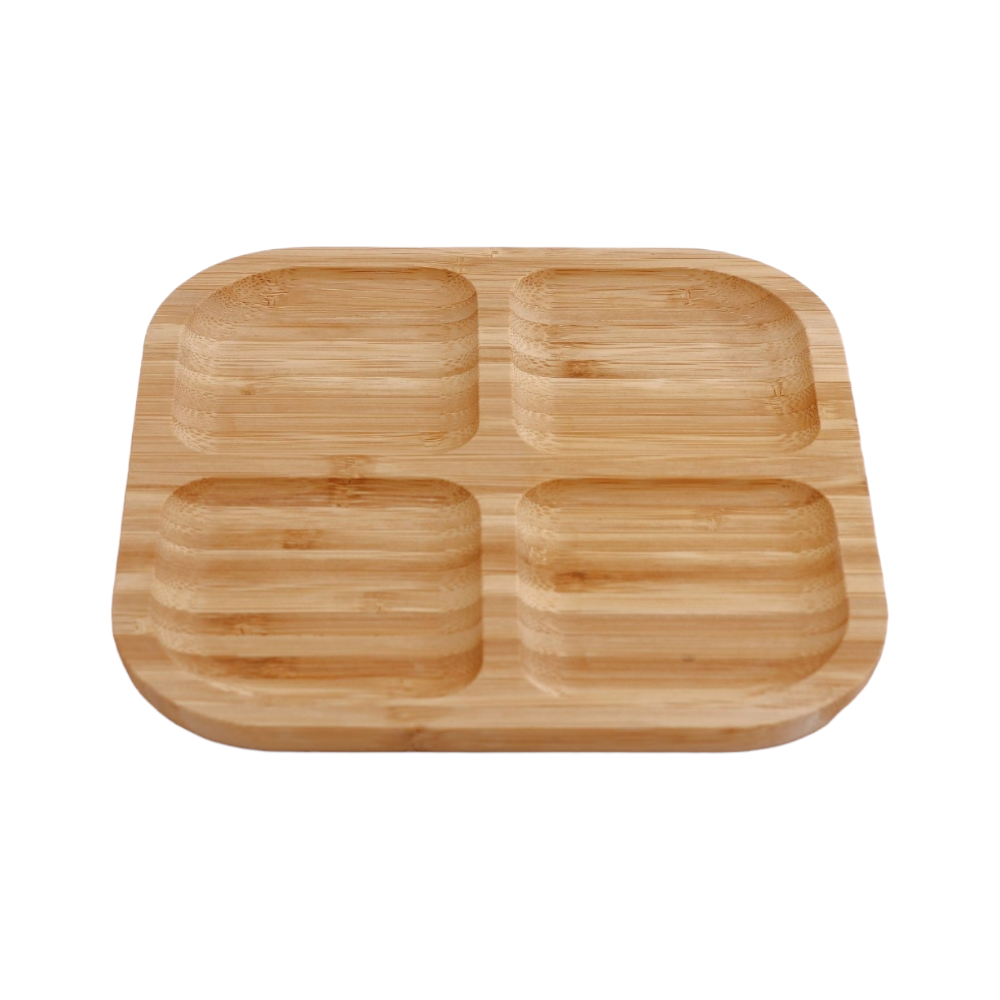 صحن خشبي للفواكه والمكسرات مقسم لأربع خانات