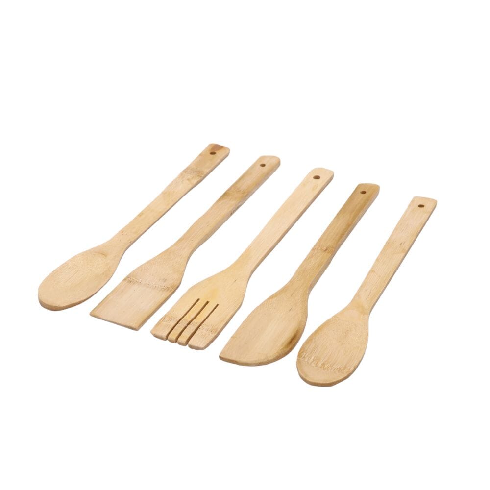طقم ملاعق طبخ خشبي بأربعة اشكال مختلفة - 5 قطع