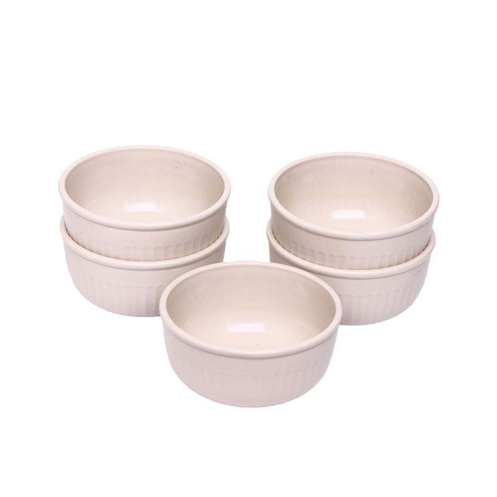 طقم مطايب شوربة  مستديرة مصنوعة من بلاستيك 5 قطع - بيج 