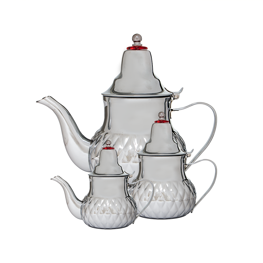 طقم أباريق شاي استيل أبو غطاء - 3 قطع