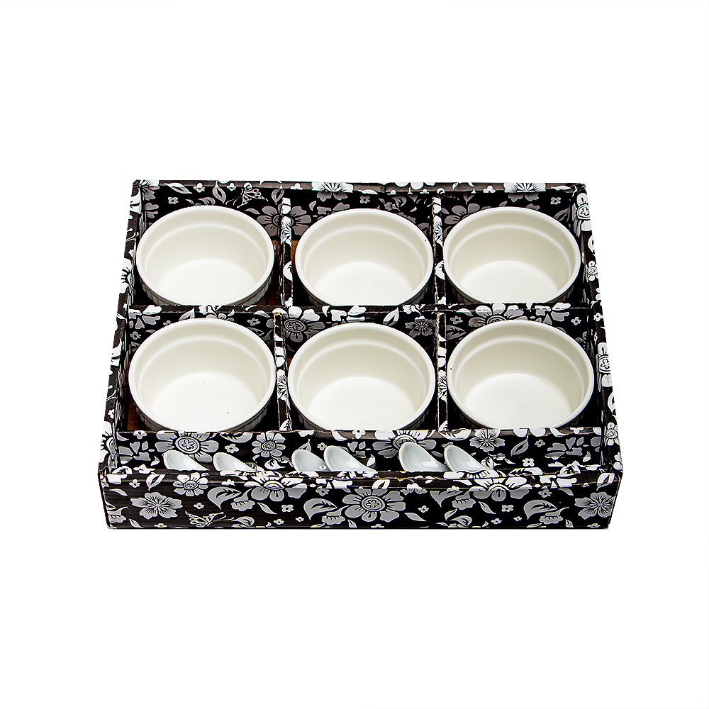 طقم مطايب سيراميك دائري مع الملاعق - 12 قطعة