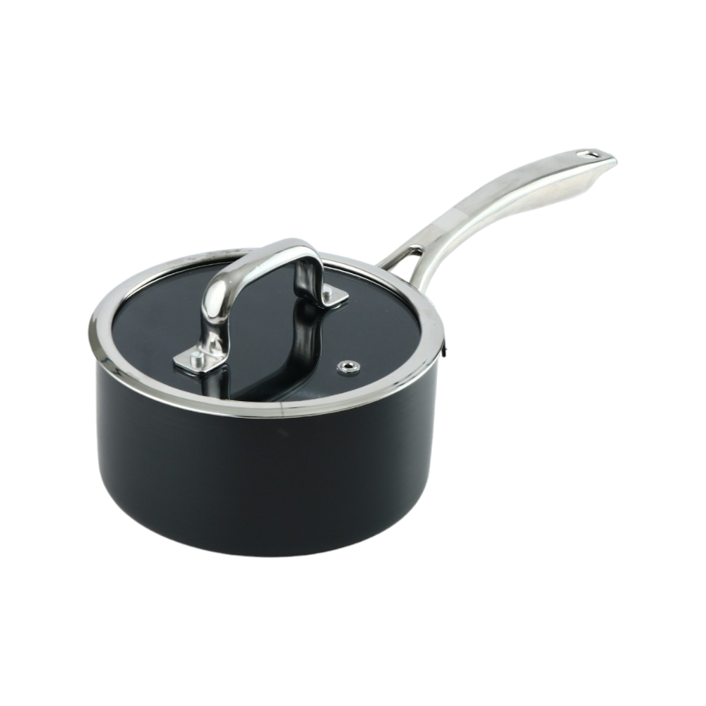 داني هوم مقلاه ألومنيوم عميقة بغطاء زجاج حراري و مقبض استيل أسود - 16 سم