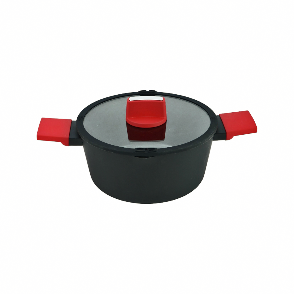 داني هوم قدر طهي ألومنيوم عميق بغطاء زجاج حراري و مقابض سيليكون - 24 سم