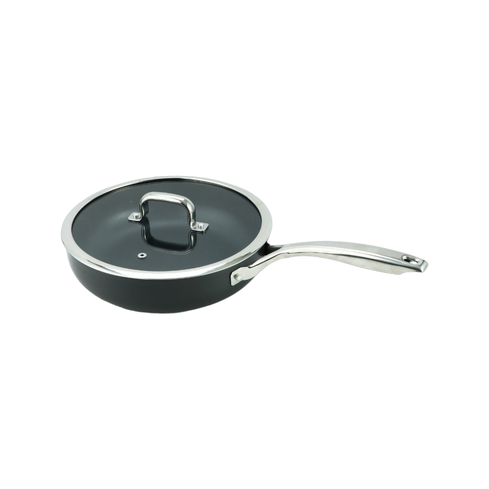 داني هوم مقلاه ألومنيوم بغطاء زجاج حراري و مقبض استيل أسود - 26 سم